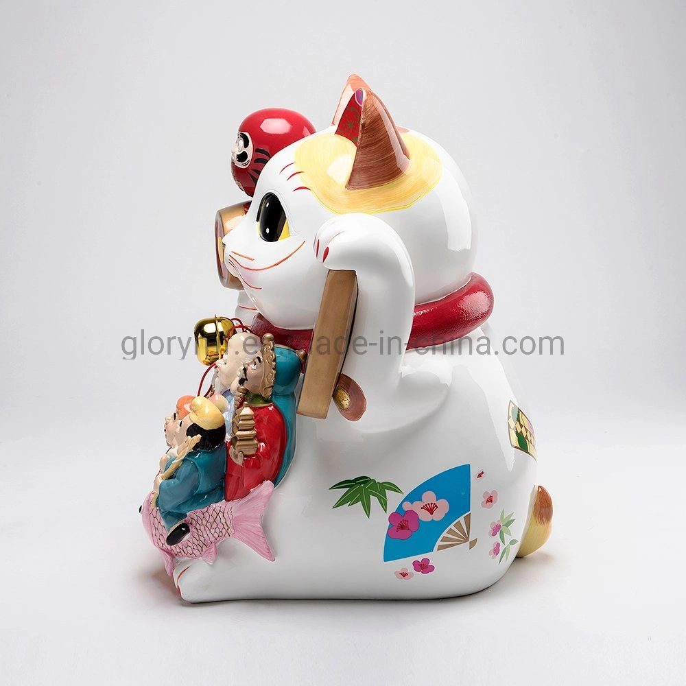 Chinese Traditional Display Facai Cat with Custom Poly Resin Material