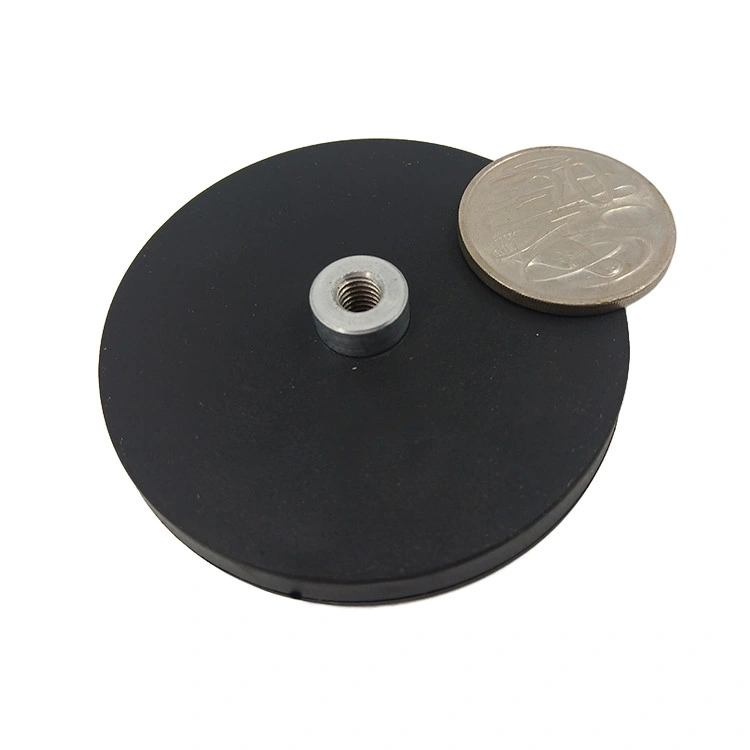 Rubber Coated Pot Neodymium Magnet with M5 Hook or Eyebolt