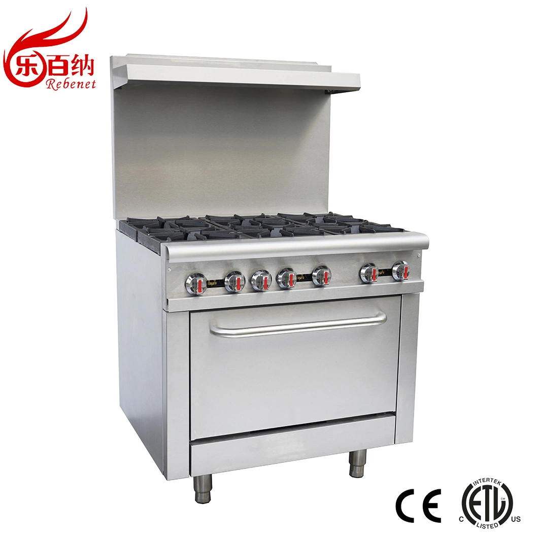 Commercial 6 Burner Gas Stove Cooker Range with Gas Oven Kitchen Equipment (RGR36)