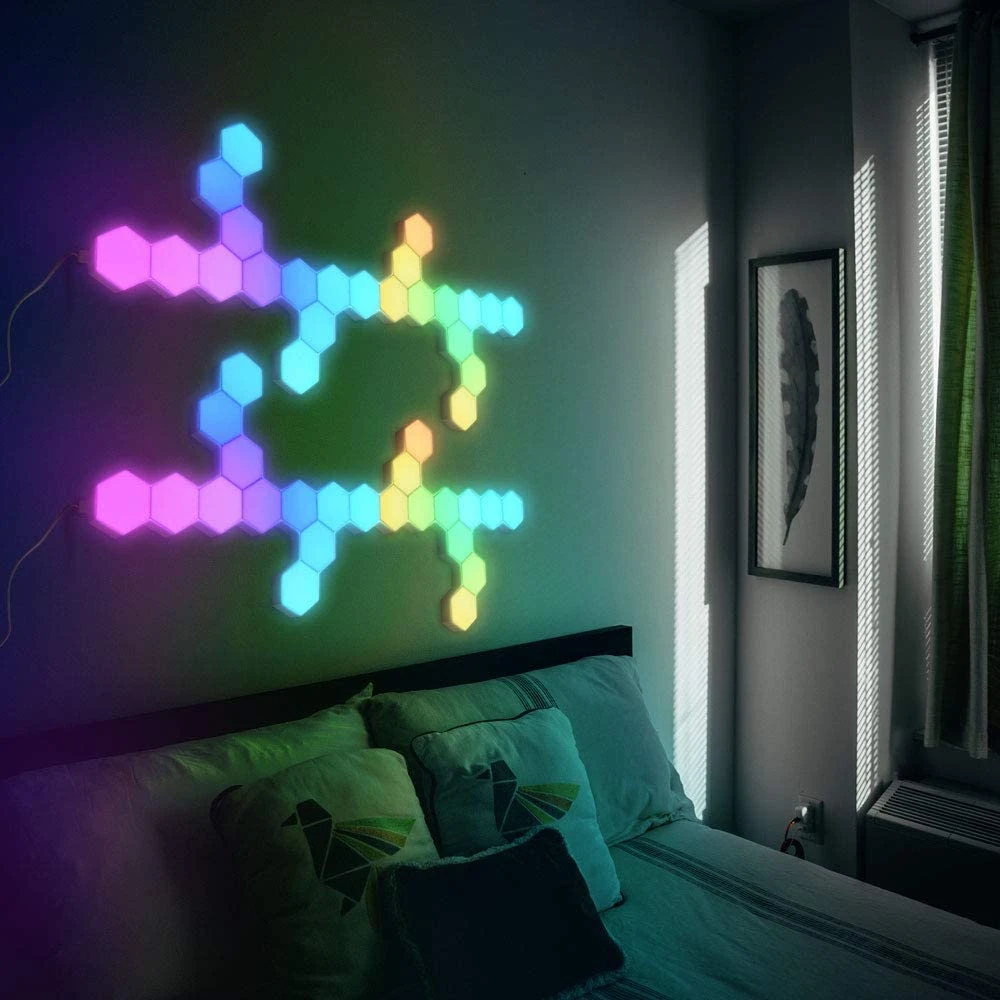 Empalme hexagonal luces RGB pared hexagonal de la luz del sensor táctil Modular lámpara decorativa DIY Glow multicolor de la noche la luz del sensor