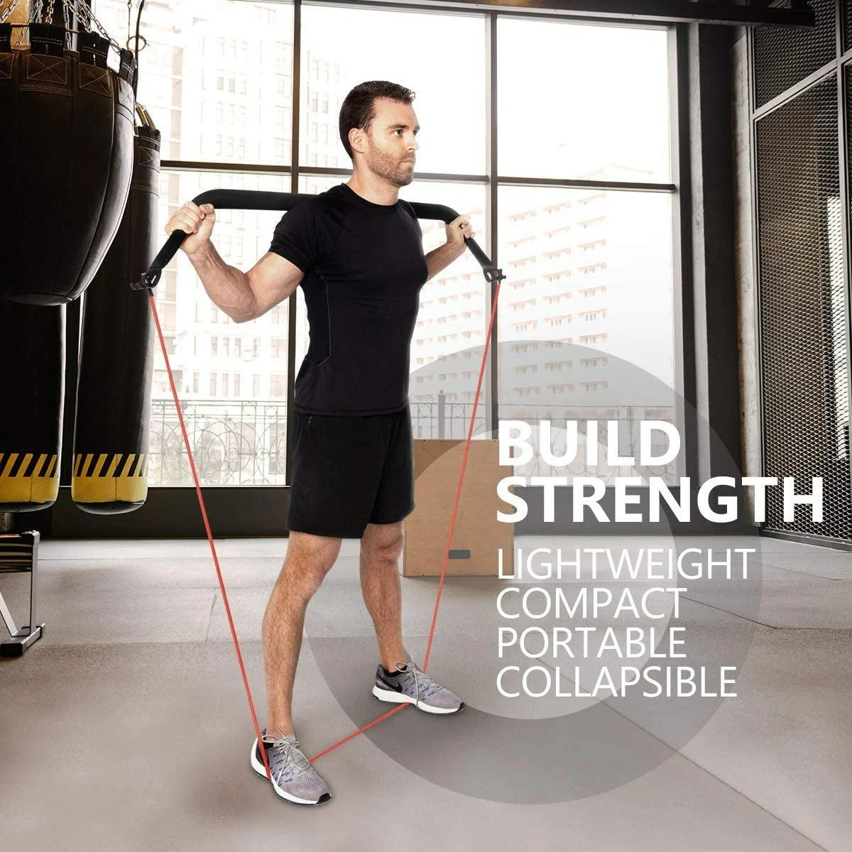 Full Body Workout Equipment Portable Home Gym Resistance Bands and Bar System for Travel Bl19002