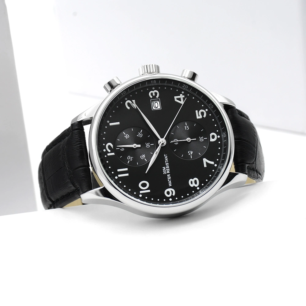 Fashion Cool Gift Stainless Steel Genuine Leather Man Wrist Metal Quartz Watch