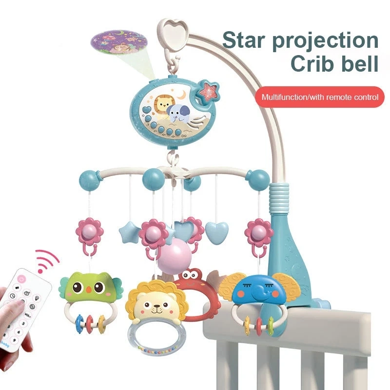 Tombotoys Atacado plástico Crianças Musical Baby Hanging Toys Electrical Remote Controlo rotativo da cama Bell Baby Music Crib Mobile Toys