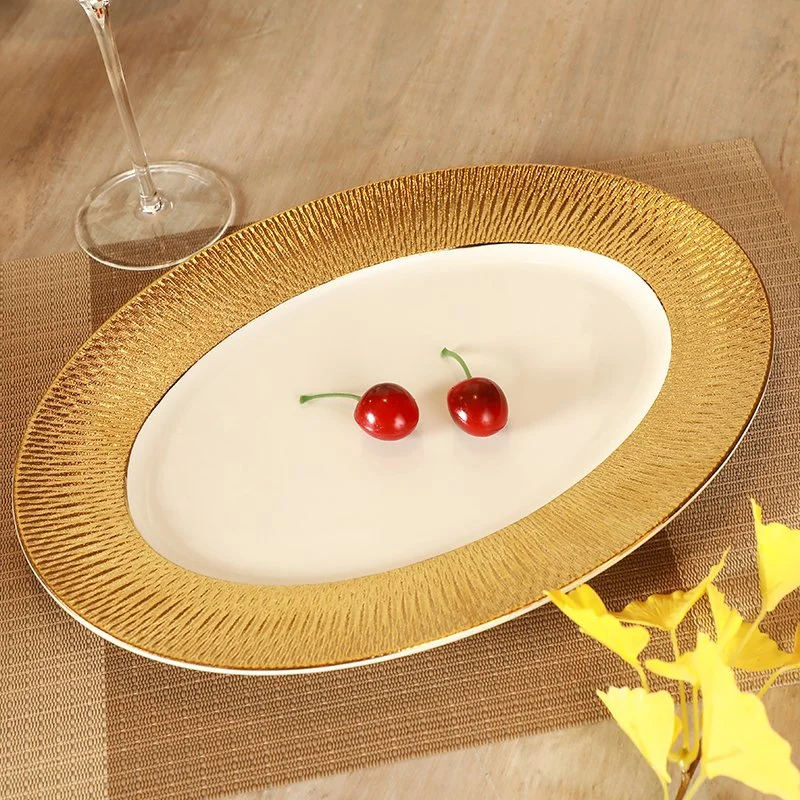 Nordic Exquisite Luxury Gold Pattern Customized Galvanized Porcelain Dinner Plate Set Dinnerware Set for Household Used and Hotel