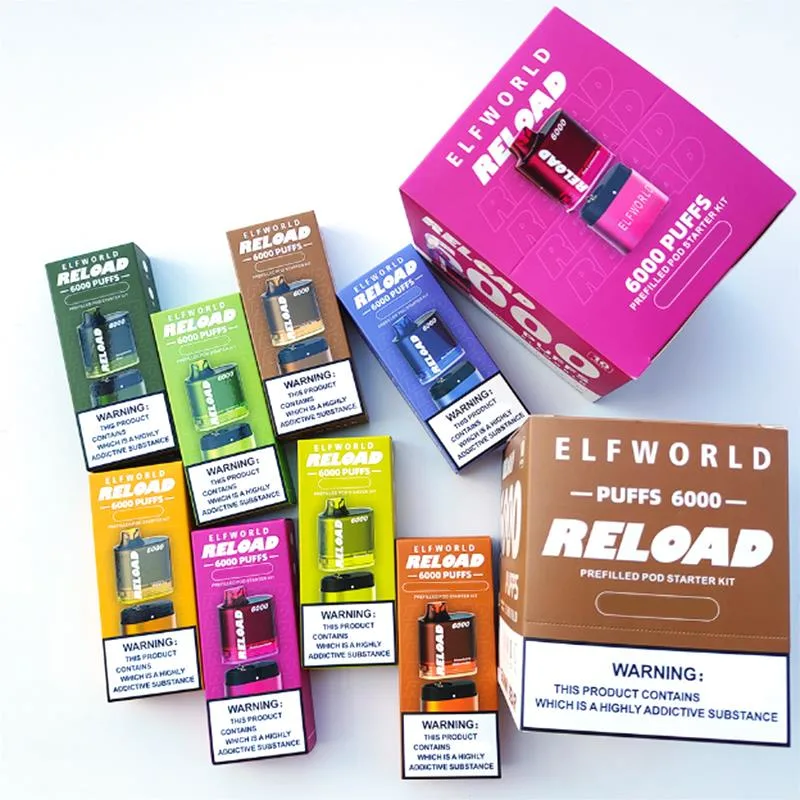 Elfworld Reload 6000 Puffs Wiederaufladbare Einweg-Vape Kit Elfworld Reload 6000 Puffs Pre-Filled Ersetzt Pods Rauchen Vaporizer Big Vapor