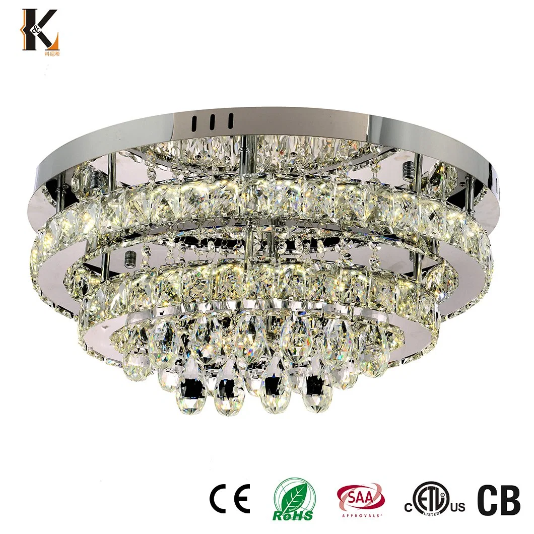 Crystal LED montées en surface en acier inoxydable de lumière au plafond de la Chine luxe Design ronde poignée de commande de la lampe témoin de plafond Villa Hotel Crystal Lumière au plafond