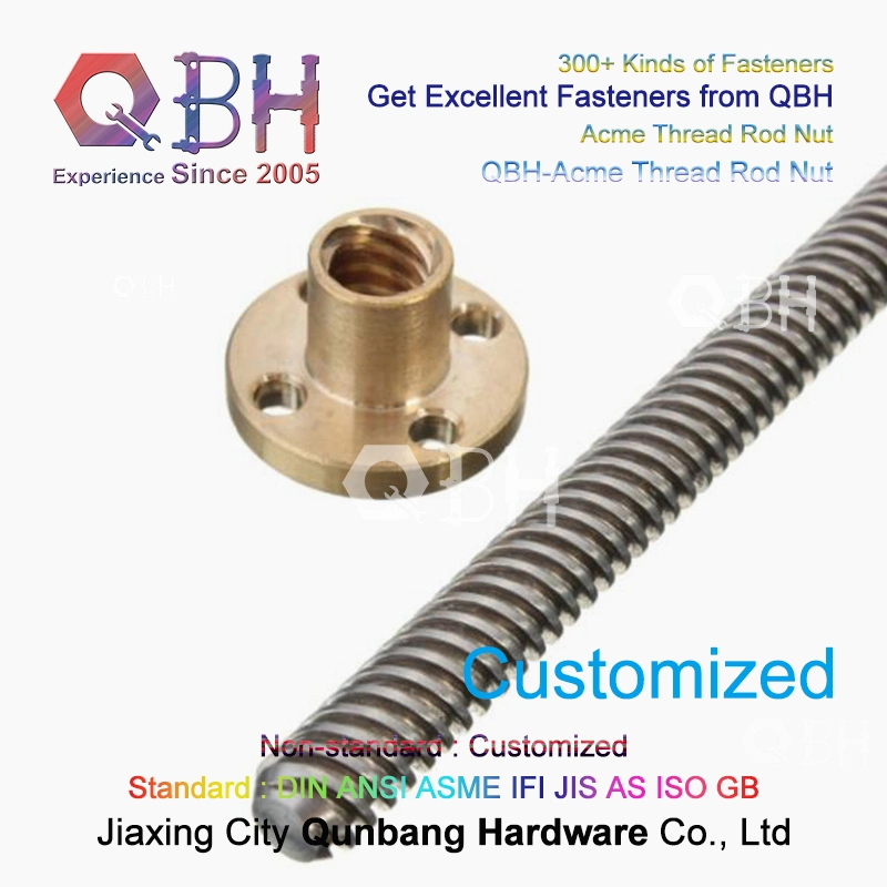 Qbh Custom-Made Type Trapezoidal Acme Square Section Roll Long Threaded Rod Bar Insert OEM ODM Leadscrew Lead Screw Nut