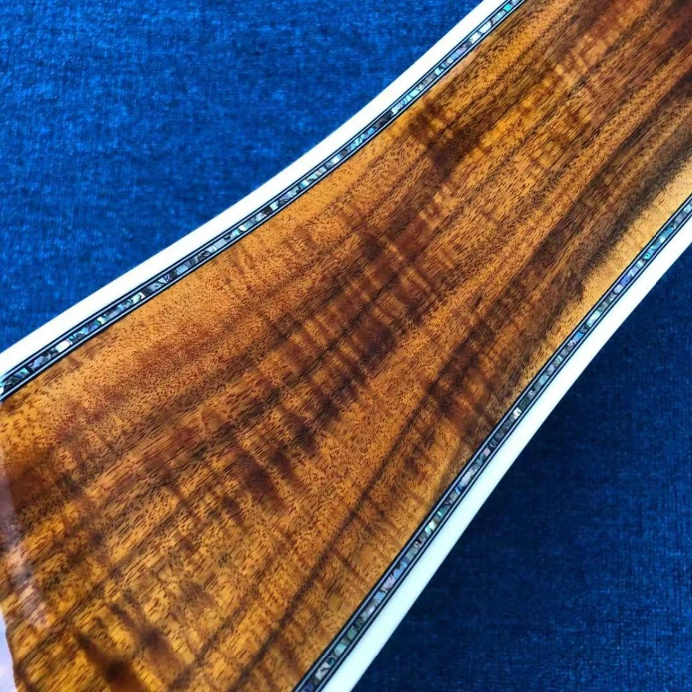 Custom Koa Wood Ebony Fingerboard Real Abalone Shell Binding and Inlay Cutaway Acoustic Guitar