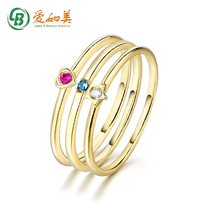 Exquisite 14K Pure Gold Jewelry Rings Minimalist Stacking Ring Set