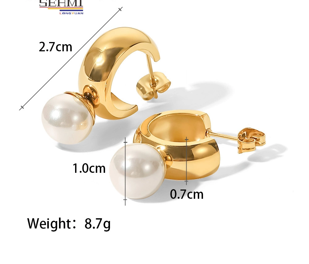 18K Or -Plaqué Acier Inoxydable en Forme de C Boucles d'Oreilles Perle Bijoux