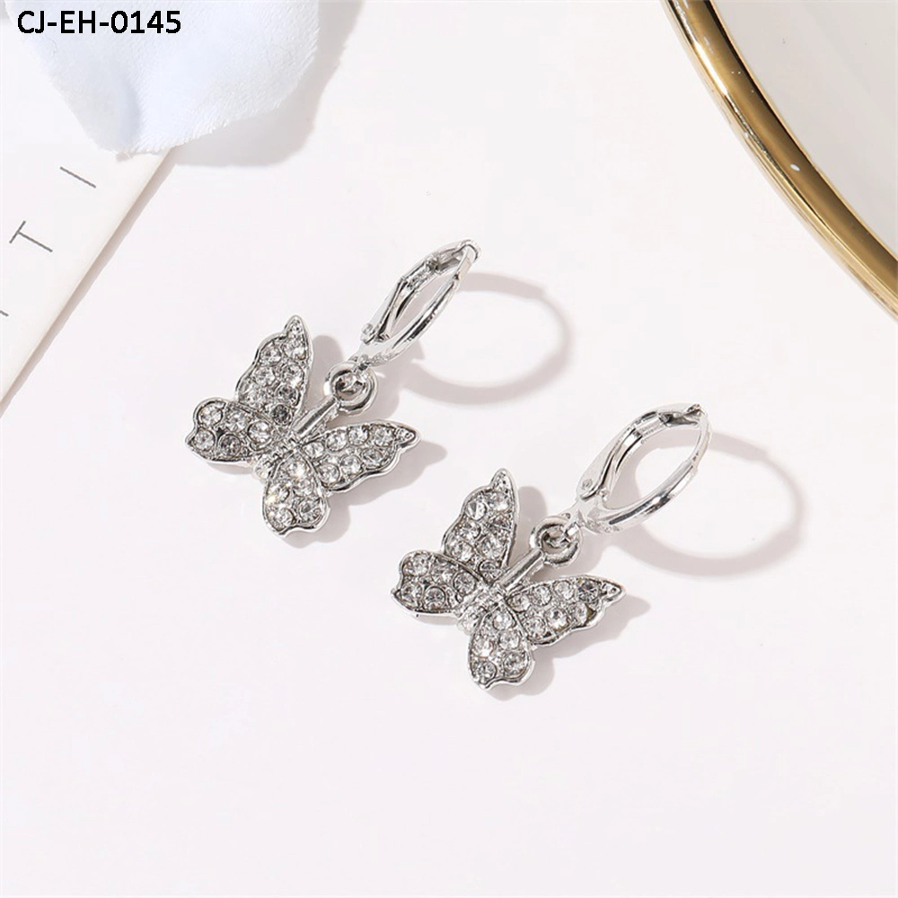 Fashion Designers Full Diamond Butterfly Elegant Temperament Rhinestone Clip on Earrings Factory Accessories