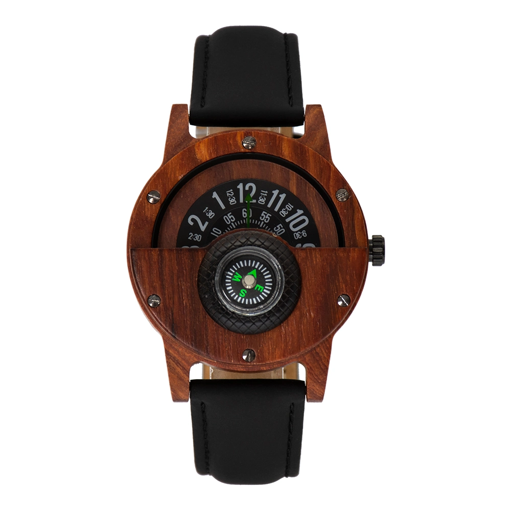 Bewell madera moderno, elegante reloj Relojes de Pulsera con diseño exclusivo de la brújula ver hombres con OEM Logo personalizado reloj de pulsera cuero ccao