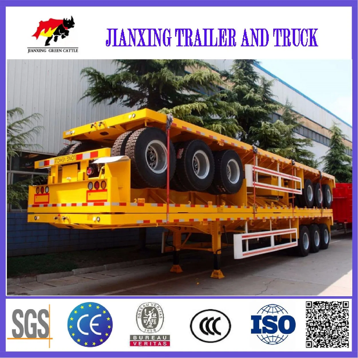 12r22.5 Hydraulic Extendable 3axle 60ton 40FT Flatbed Semi Trailer Transportation of Wood, Engineering Equipment