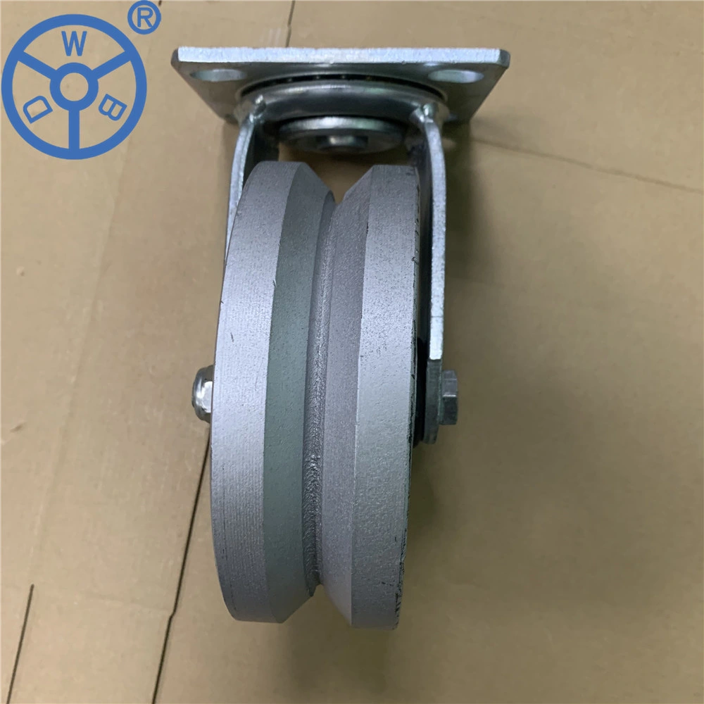 Wbd 4 5 6 8 Inch Heavy Duty Industrial Trolley Cast Iron V Groove Wheels Semi Steel Swivel Top Plate Brake Caster with Ball Bearing