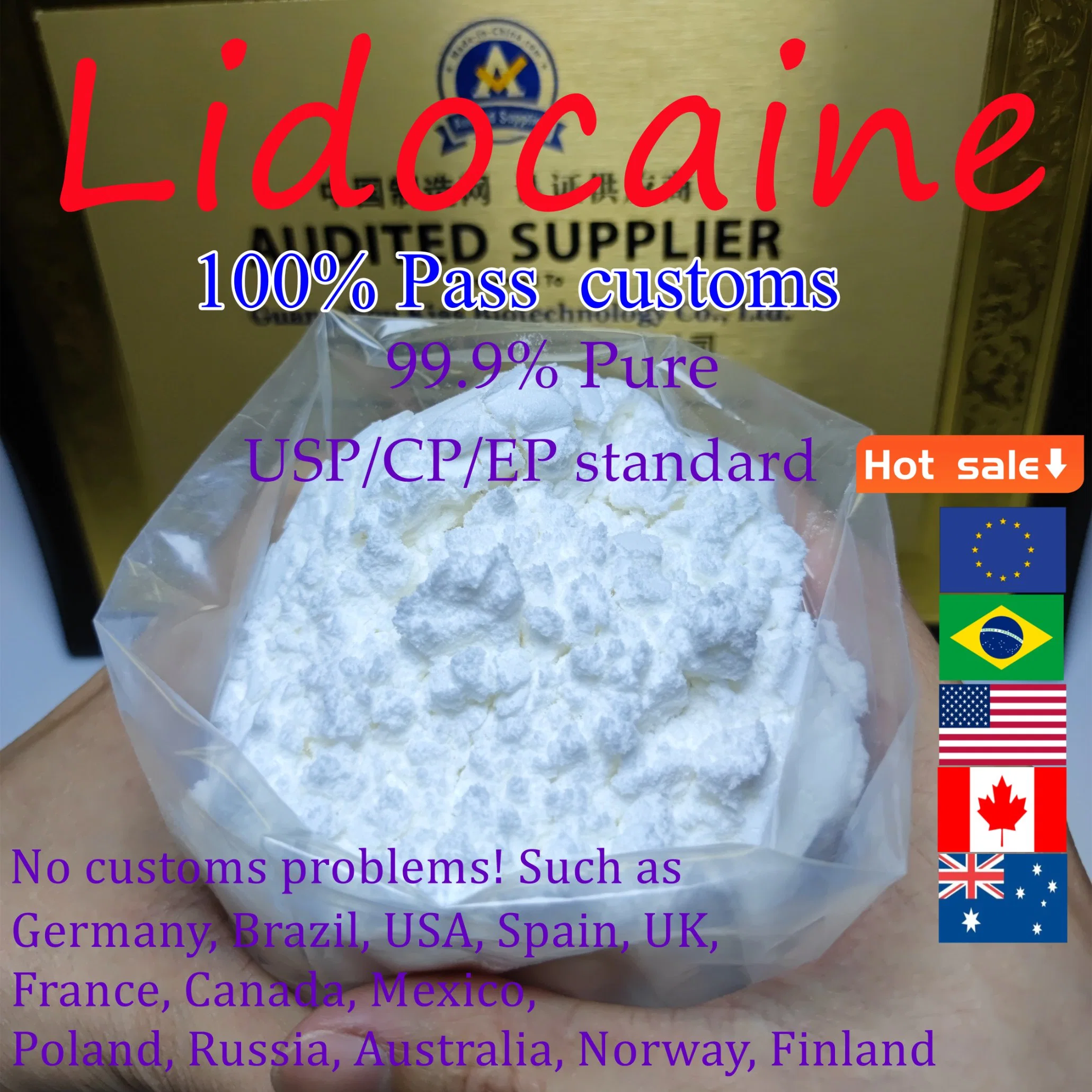 Poudre brute d'anesthésique local Lidocaïne Hydrochloride/Lidocaïne Base Tétracaïne Benzocaïne Poudre de procaïne USP/Ep/Cp CAS 73-78-9 avec le meilleur prix