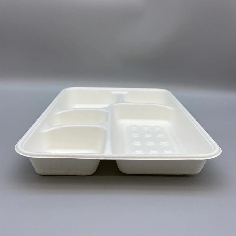 5 Compartment Disposable Tableware Takeaway Food Container Bagasse Deep Lunch Tray