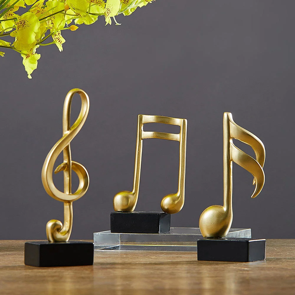 Home Decoration Accessories Modern Figurine Art Statuette Desk Ornaments Golden Musical Note Handicraft