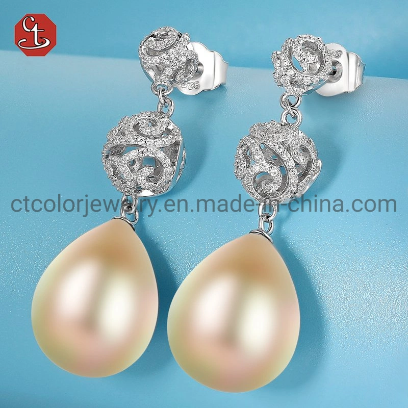 La moda Bisutería plata esterlina 925 Diseño de joyas Joyería de pendientes de perla de espárrago