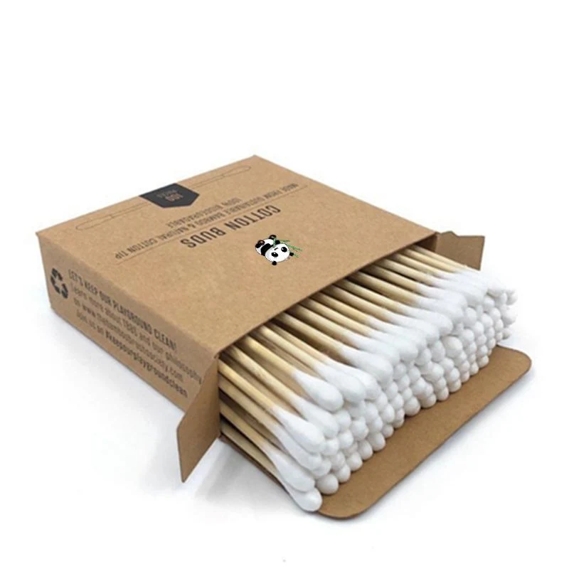 Bamboo Cotton Buds Packed in Biodegradable Kraft Paper Box