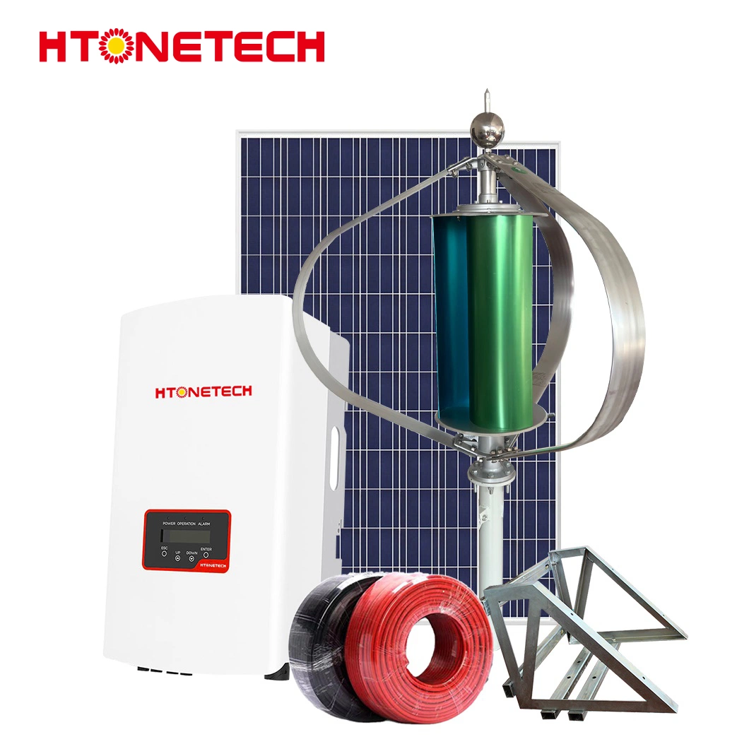 Htonetech China Glass Glass Solar Panel Factory 10000W 240V Solar Power System with Wind Turbine Hydraulic System