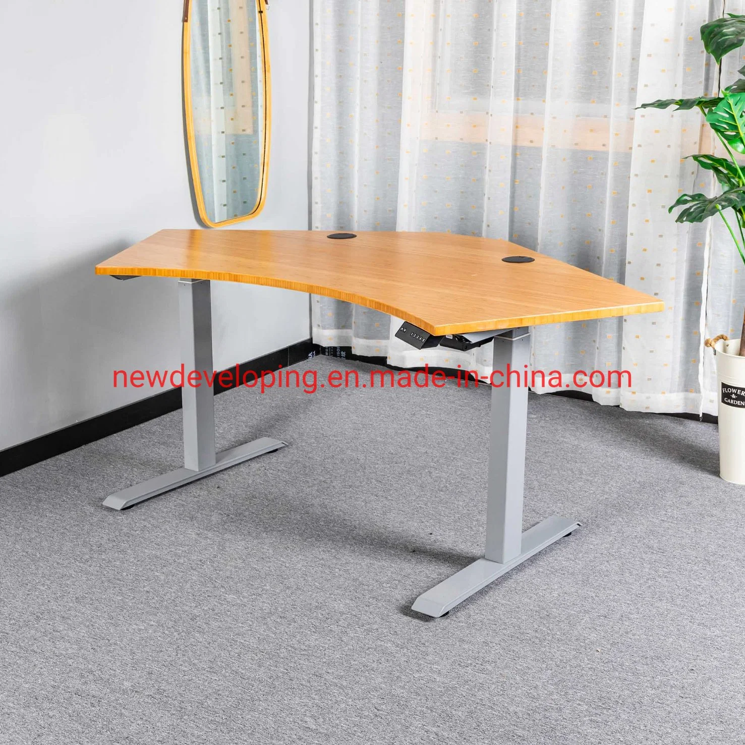 Solid Bamboo Natural Height Adjustable Table for Home Office