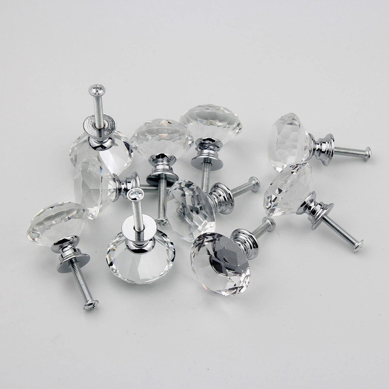 Moderne Europäische Möbel Fitting Single Hole Schrank Schublade Tür Zink Aluminium Kristall Diamant Knopf Glas Tür Pull Griff Küchenschrank Griffe Durchmesser 30mm