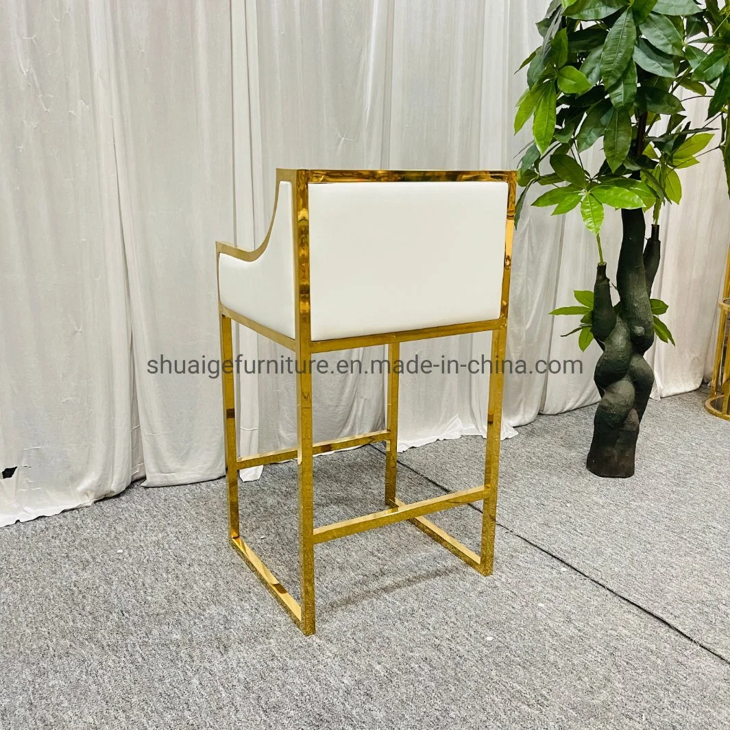 Good Quality Gold Metal White PU Leather Bar Stool Chairs