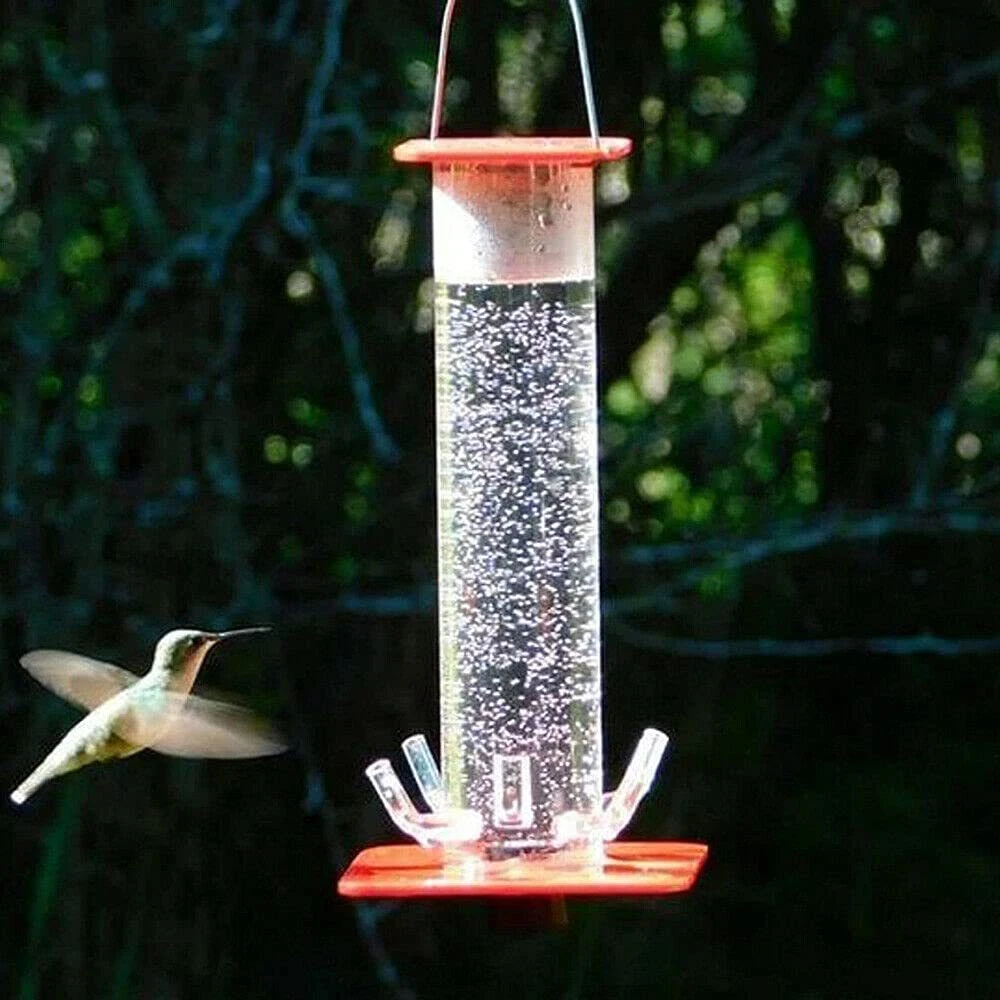 Unique Design Feeding System with Glossy Clear Tube, Hummingbird Tube Feeder for Patio Garden Outdoor Decor Wbb17979