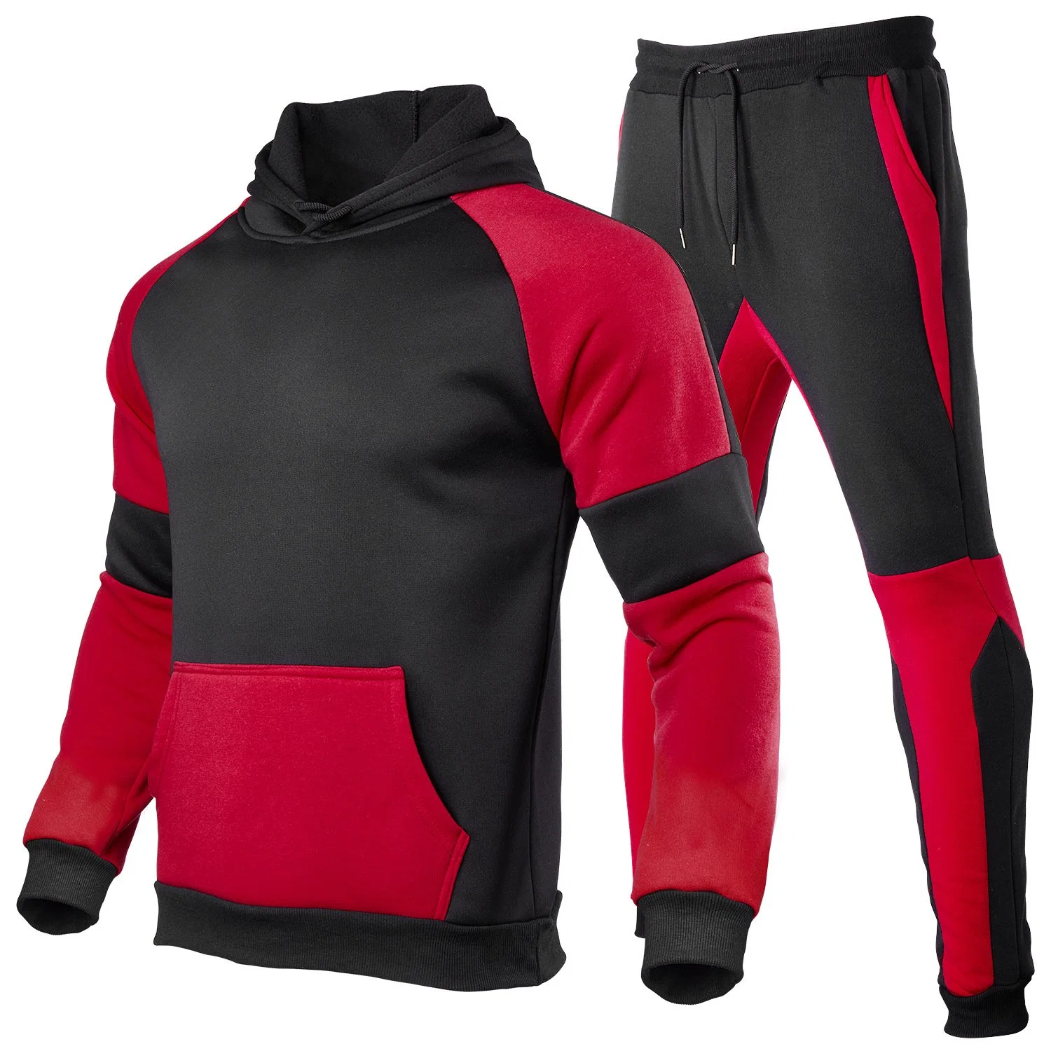 2021 Wholesale/Supplier Latest Customized Design Men Loose Fit Black/Dark Gray Hooded Fleece Tracksuit/ Men Sweatsuit/ Custom Made Men Jogging Suit with Kangaroo Pockets