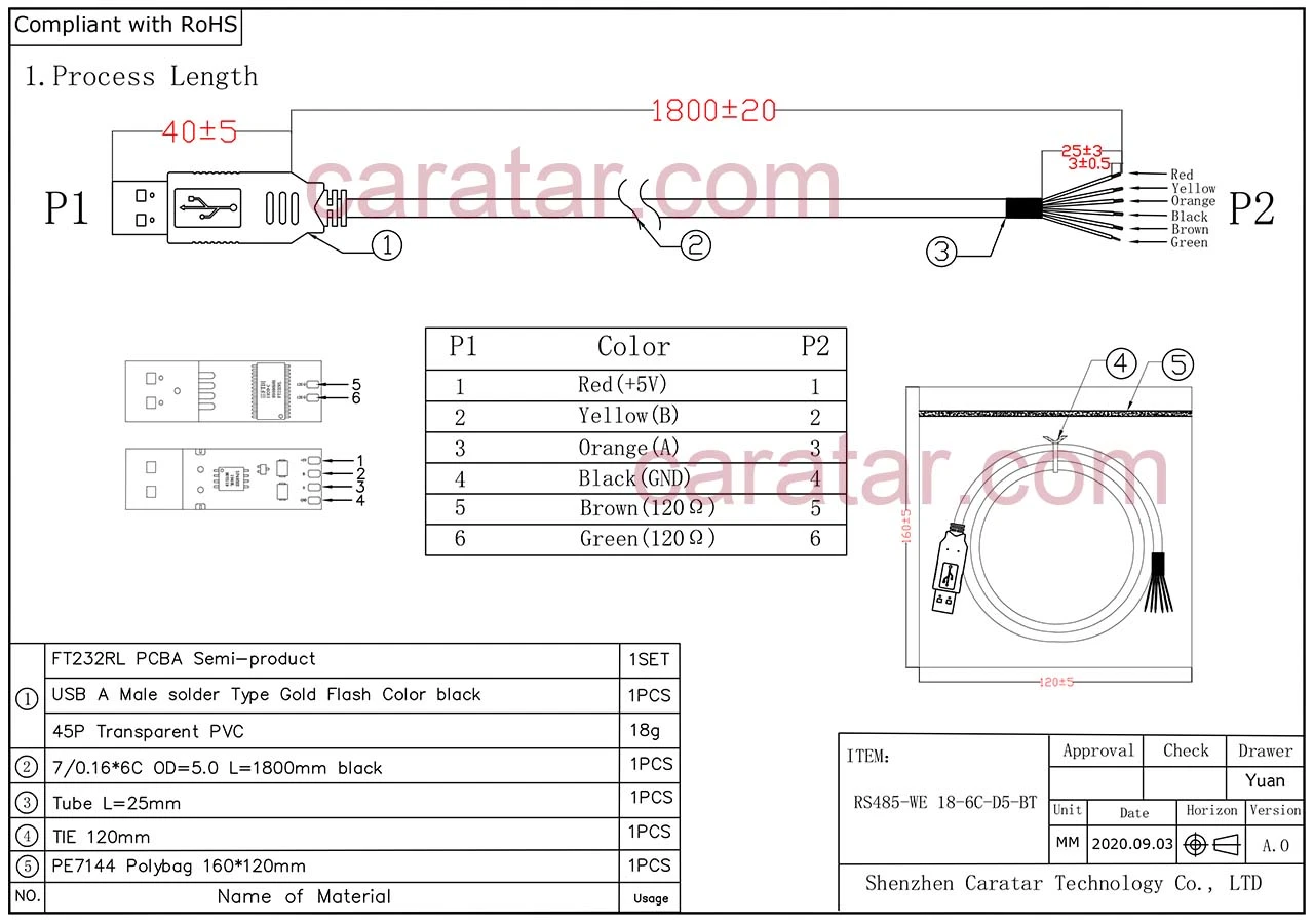 Ftdi USB to RS485 Serial Adapter Converter Cable