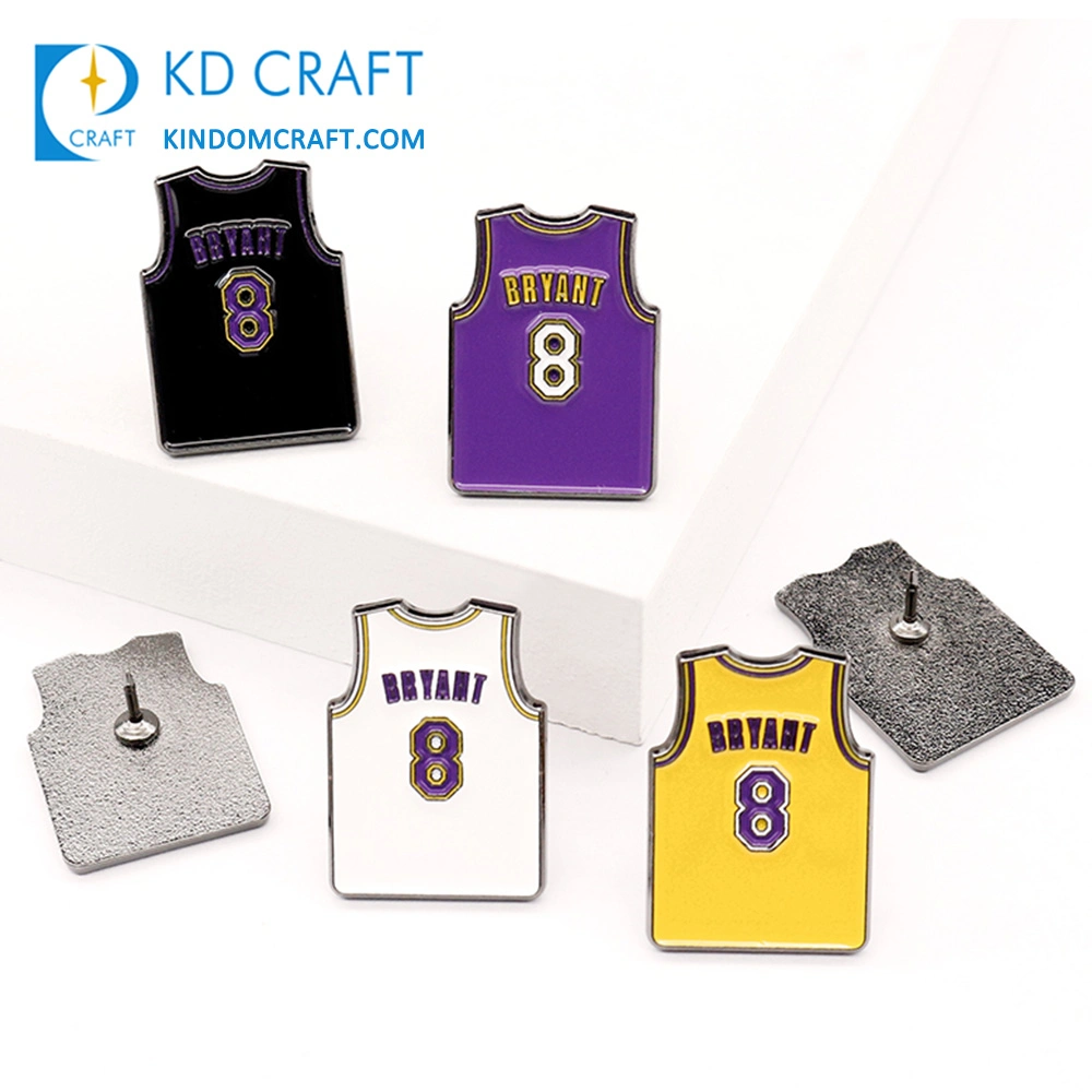 Wholesale in Stock Custom Metal Zinc Alloy Soft Enamel Kobe Souvenir Sports Basketball Shirt Jersey Lapel Pin Badge for Sale