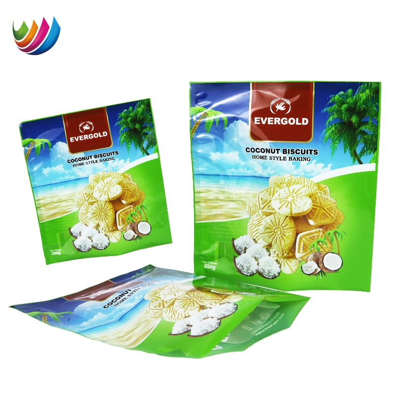 Impresión personalizada Alimentos Packaigng Bolsa plástico 250g Coconut Nuts Biscuit Bolsa