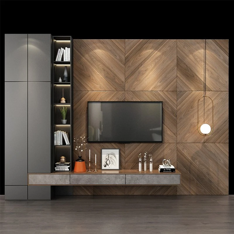 Moderne große TV-Wandschrank aus Holz mit Leuchten kombiniert Und Showcase entwirft Möbel