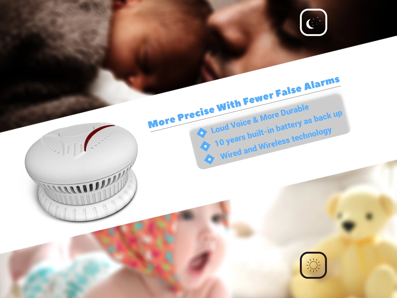 Anka Home Security Wireless Fire Detector Cored Hardwire 240V Interconnected Smoke Alarm