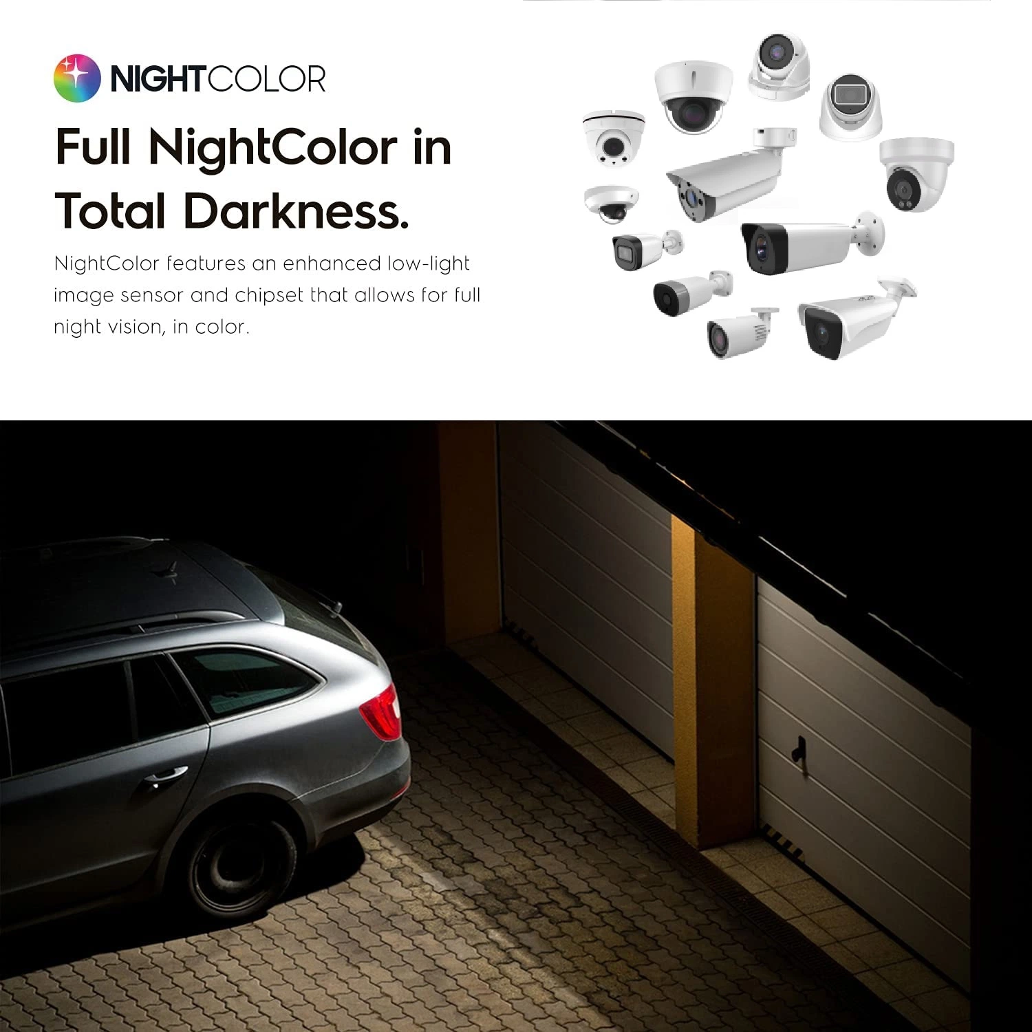 Cámara de seguridad a todo color con Spotlight - Colorvu HD Cámara IP de visión nocturna luz cálida Cámara con detección de movimiento humano, Audio, Poe, la especificación ONVIF