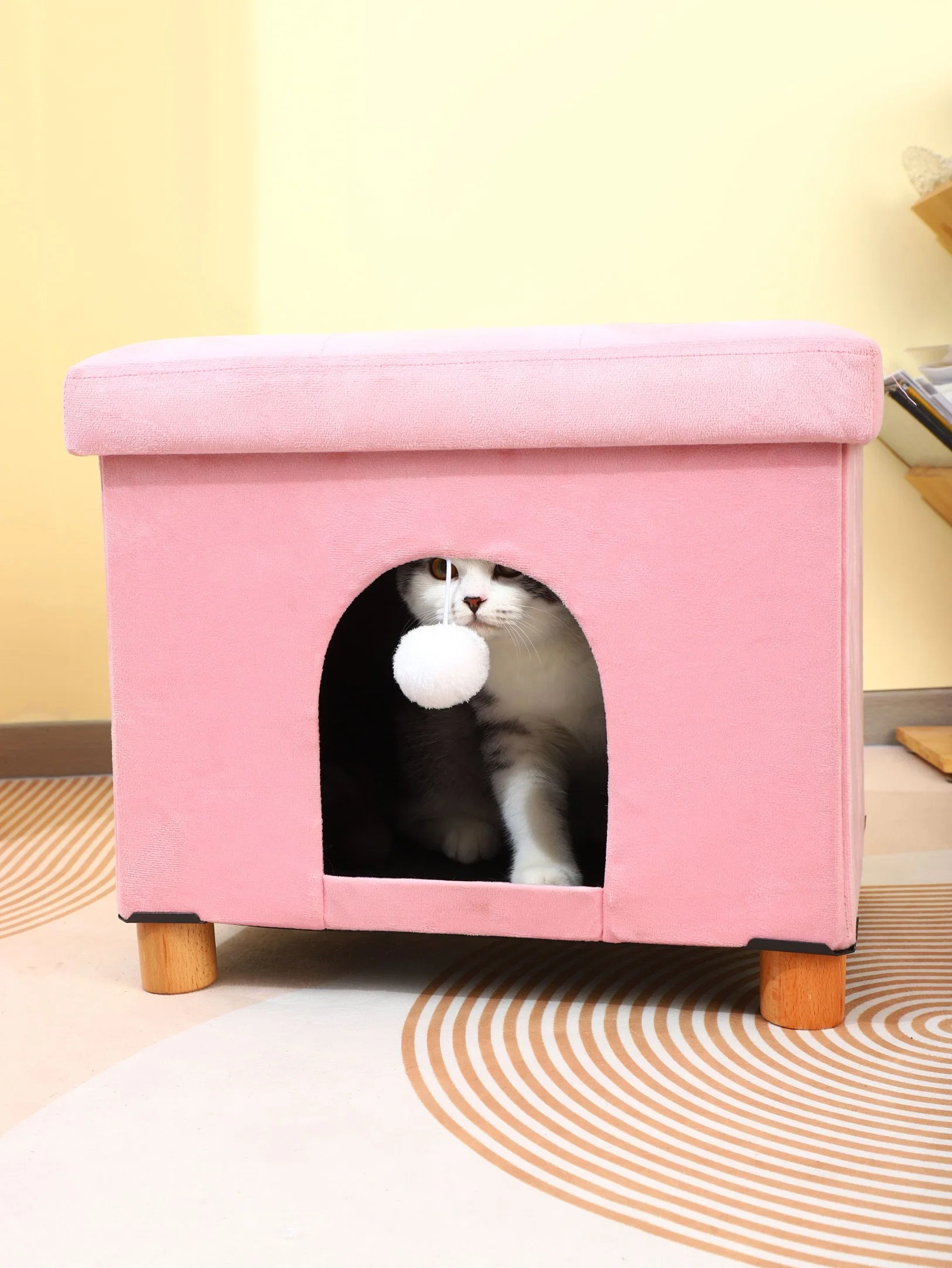 La decoración de bolas de pelo de abedul Perrera Gato casa de madera