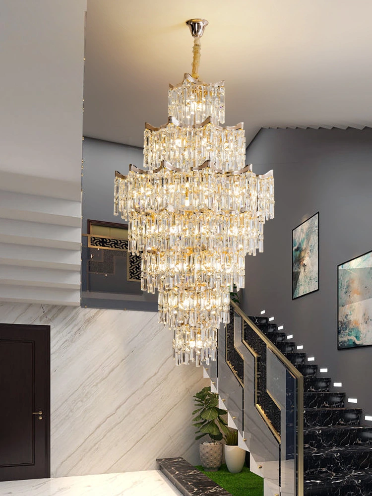 Роскошь гостиной лампа по-французски Пентхаус Вилла люстра дуплекс новая лестница Crystal подвесной светильник