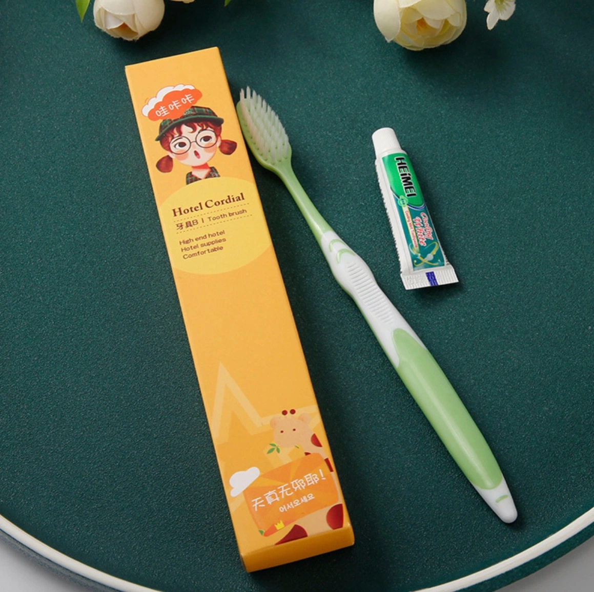 Disposable Cartoon Paper Box Hotel Amenities Bathroom Toothbrush for Gift Set