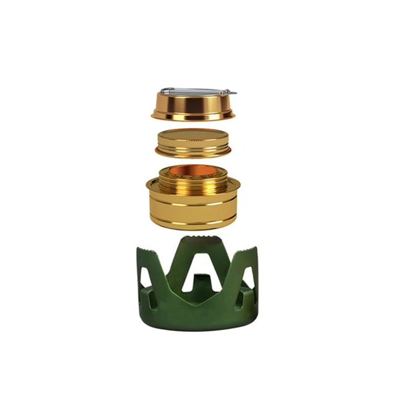 Portable Mini Alcohol Stove for Backpacking, Lightweight Brass Burner with Aluminum Stand for Camping Hiking Esg13301