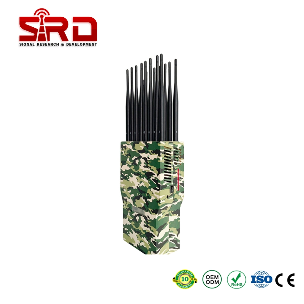 Handheld 16 Bands Portable RF Signal 315 433MHz 2g 3G 4G 5g GPS 10-30m Mobile Phone Signal Jammer