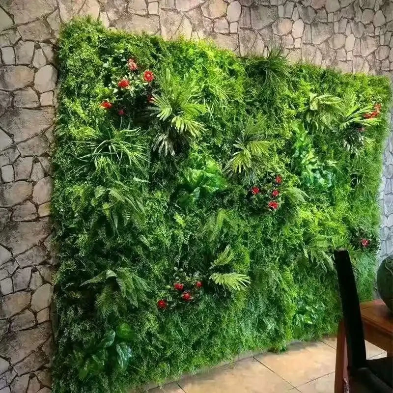 G-890 3D Startseite Hochzeit Indoor Faux Tropical Foliage Boxwood Hecken Vertikale Künstliche Seide Kunststoff Grün Gras Pflanze Wanddekor