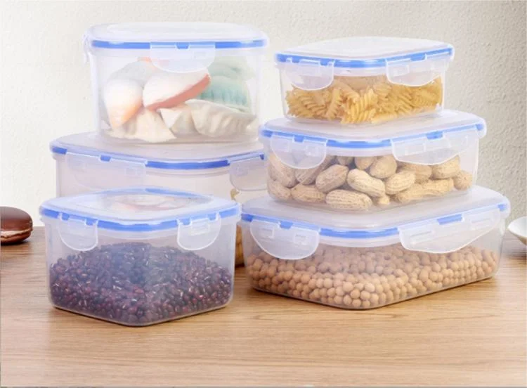 Boîtes de rangement alimentaires en plastique avec couvercles, boîtes à lunch hermétiques, sans BPA, personnalisées en PP bleu-jaune.