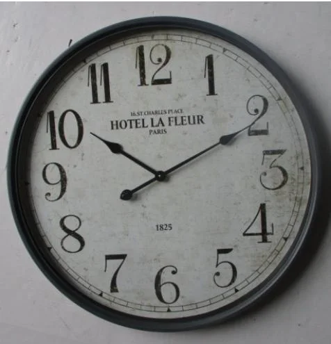 Negro Hierro redondo Reloj Antiguo reloj de pared de metal " Paris " en tamaño 67x67cm para la decoración del hogar para uso doméstico para el uso del tiempo