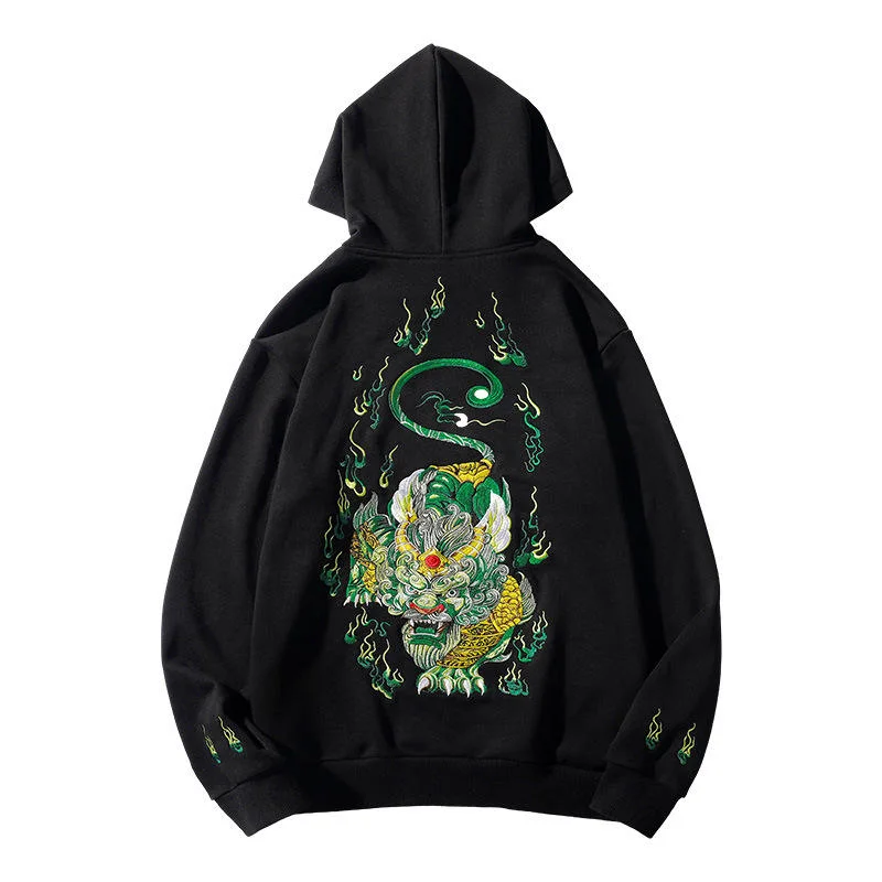 National Fashion Machine Embroidery Cotton Hooded Male Shirt Animal Embroidered Lucky Sweater for Men Hoodies Hombre