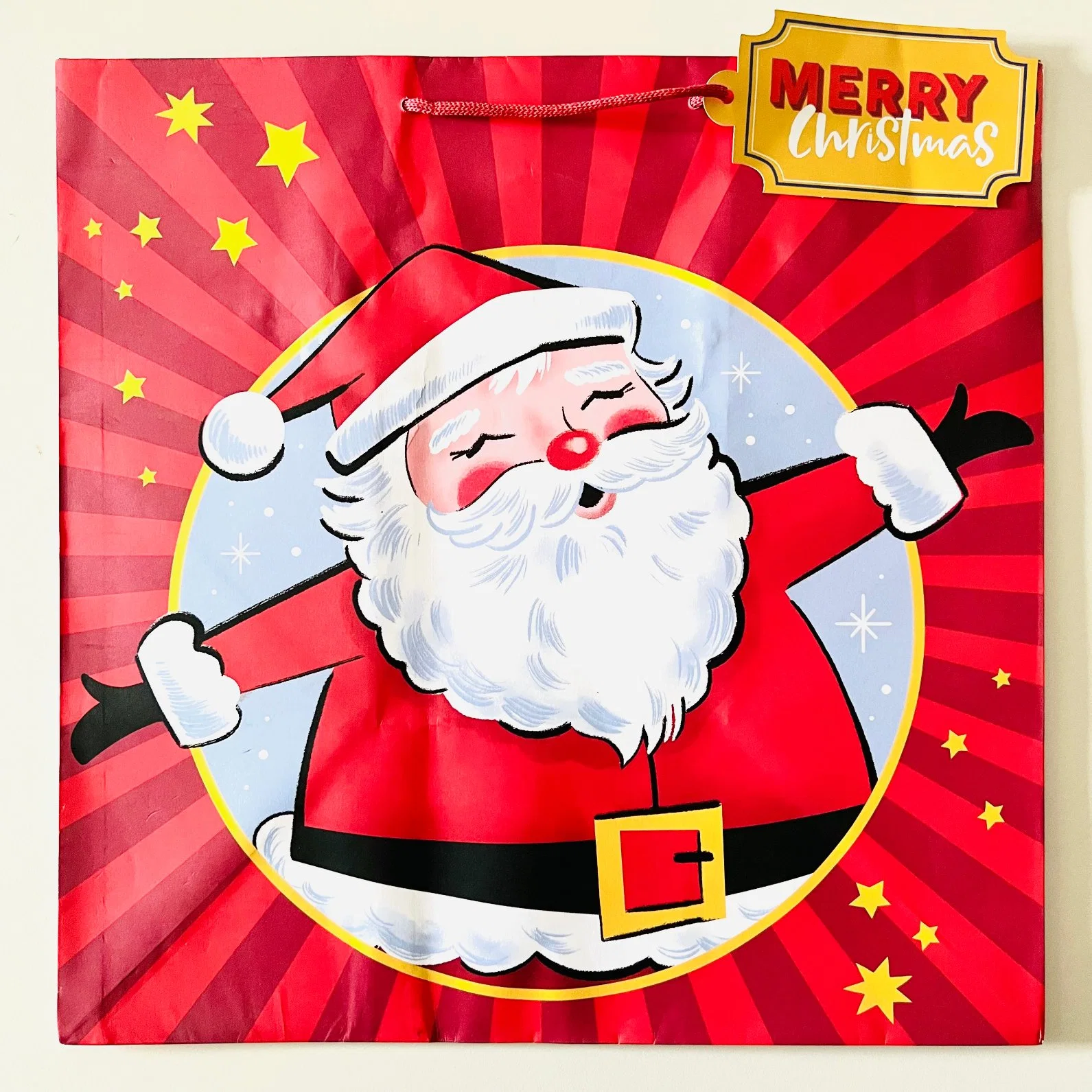 Foil Stamping Small Size Christmas Printed Shopping Gift Paper Bags with Santa Claus