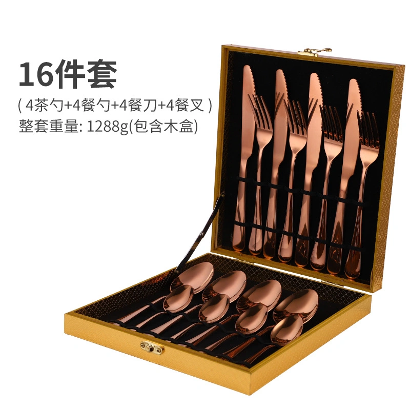 16 Piece Wooden Box Stainless Steel Cutlery Set for 4 Steak Knife Fork Spoon Stainless Steel Western Cutlery