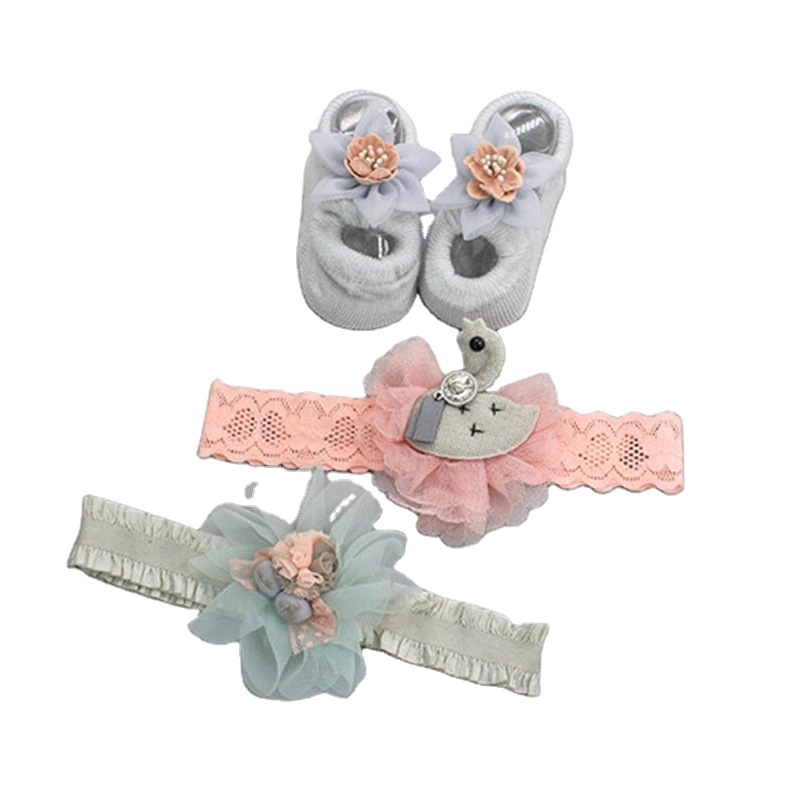Cute Girls Hairband Baby Headband and Socks Shoe Set for Newborn Baby Gift Set