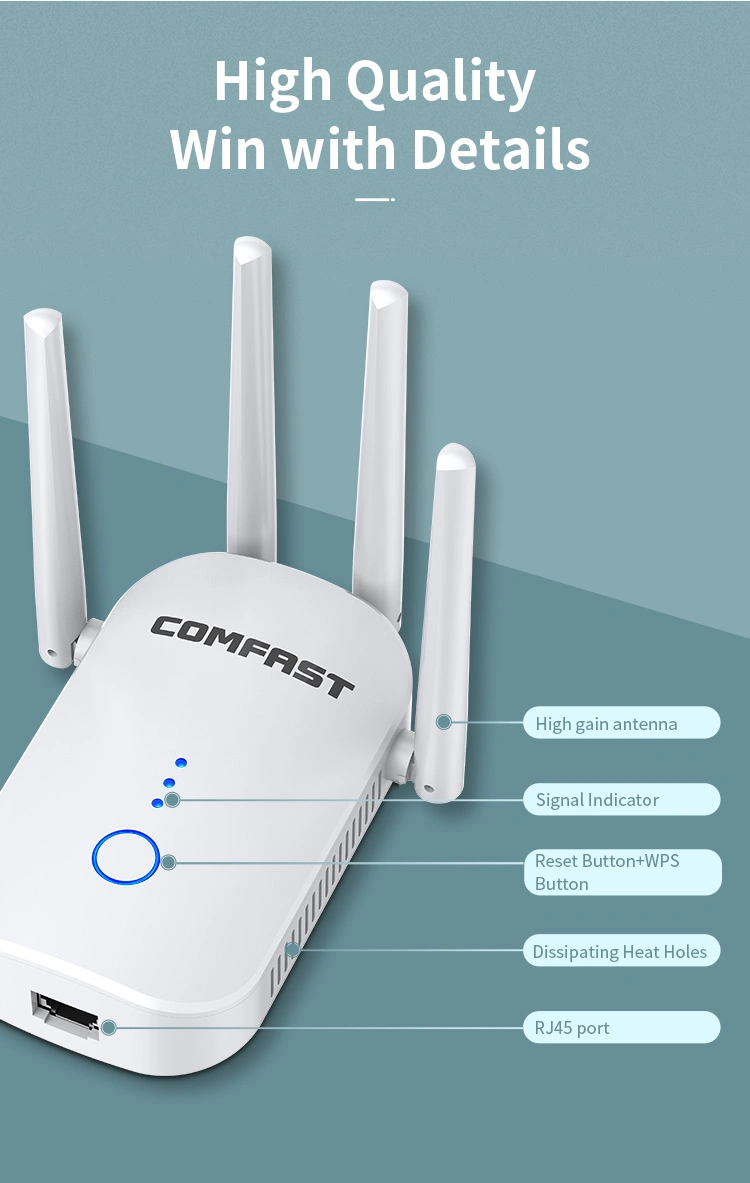 Mejor venta de Internet de largo alcance inalámbrico señal de ampliación de alcance Repetidor inalámbrico WiFi 1200Mbps