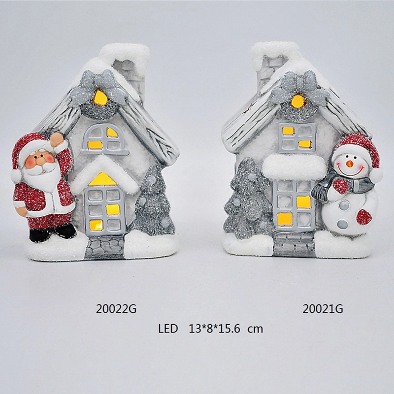 Commerce de gros village Christams ornement en céramique, Santa Claus Craft avec éclairage LED pour décoration maison