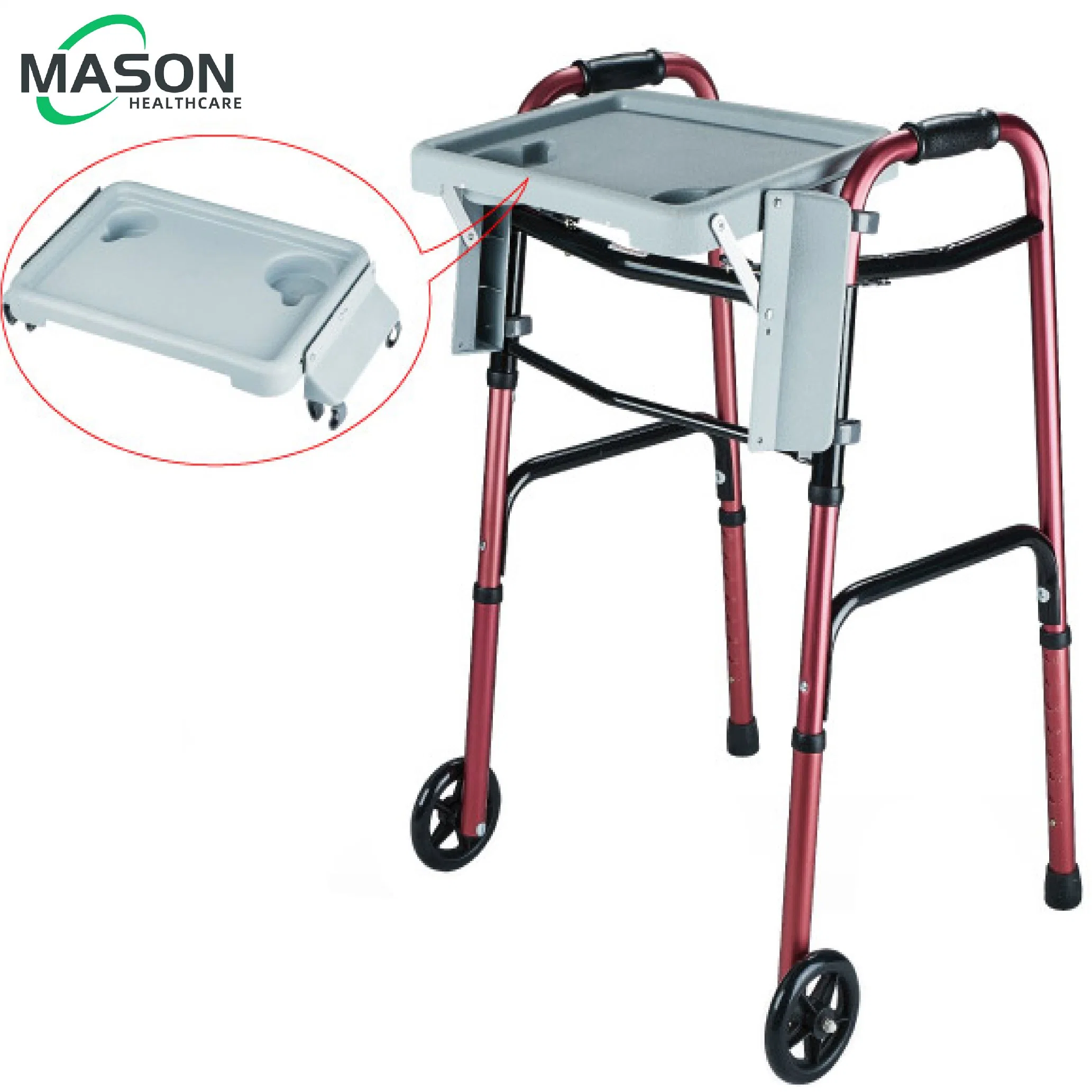 Rollator Walker Erwachsene Doppel-Knopf-Alunminum Walker mit 5" Rollen Und Essteller